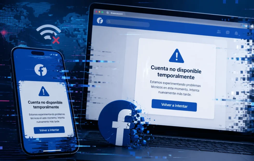 Usuarios de Facebook enfrentan fallas globales en el acceso a sus cuentas. Fotografía editorial relacionada con falla en Facebook 2026. publicada en Diseño Web Rosario