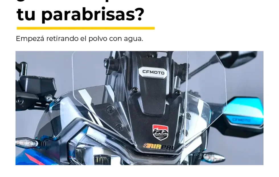 Cómo limpiar el parabrisas de la moto sin rayarlo. Fotografía editorial relacionada con limpiar parabrisas de moto. publicada en Diseño Web Rosario