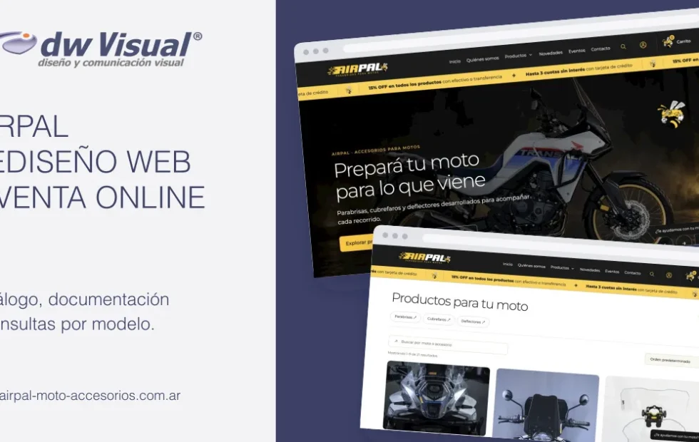 AIRPAL ordena su catálogo online de accesorios para motos. Imagen destacada sobre catálogo online de accesorios. publicada en Diseño Web Rosario